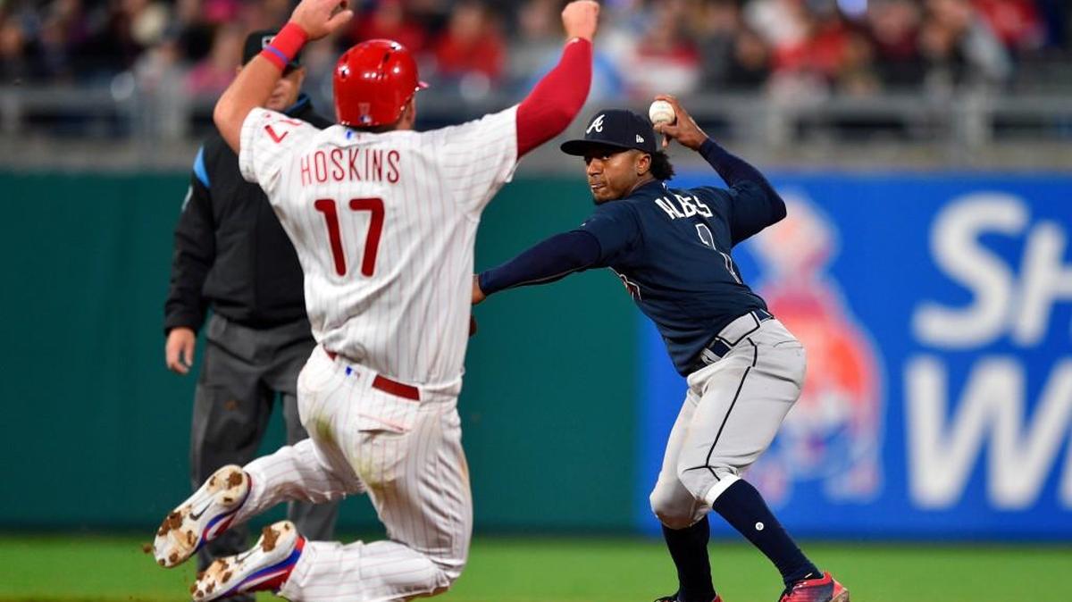 Atlanta Braves' Ozzie Albies in action during a baseball game against the Philadelphia Phillies on April 27.