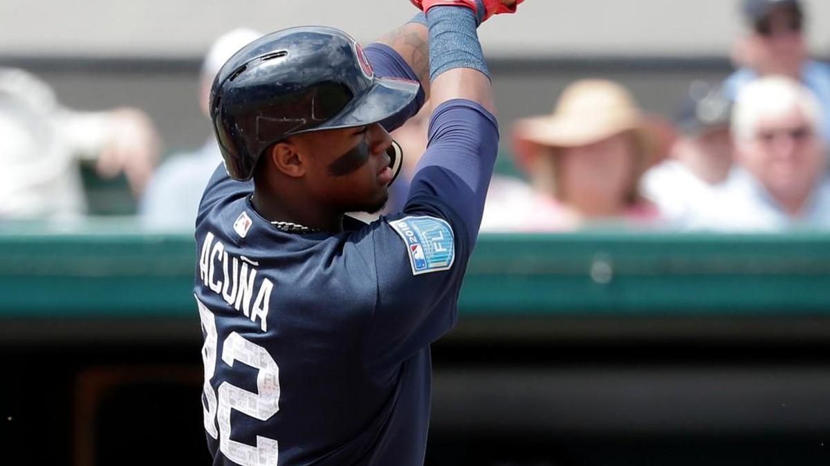 Atlanta Braves’ Ronald Acuna Jr. bats against the Detroit Tigers during a spring baseball exhibition game March 11 in Lakeland, Fla.