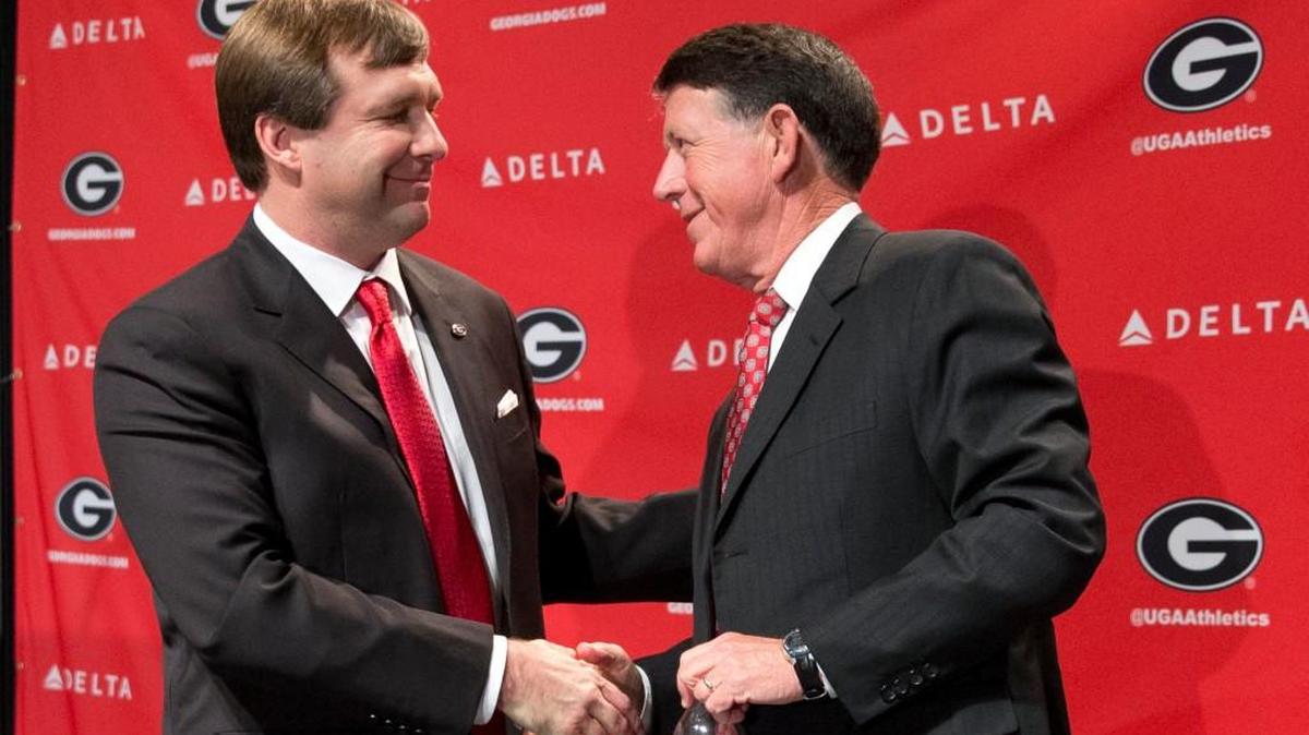 Kirby Smart, left, was hired in December as the head coach at Georgia.