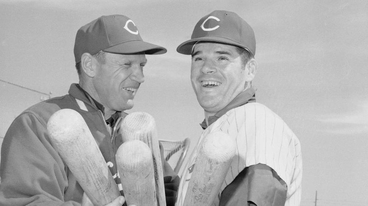 Dave Bristol, left, managed Pete Rose in Cincinnati and with the Macon Peaches.