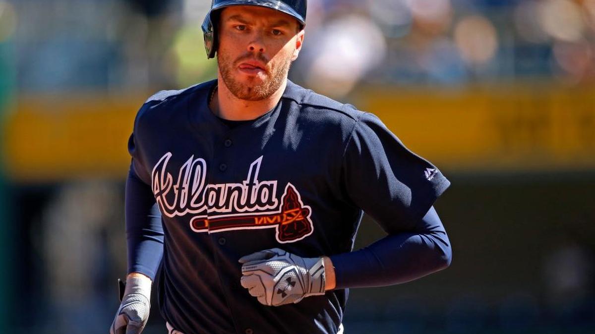 Atlanta’s Freddie Freeman hit his first home run of the season Sunday.