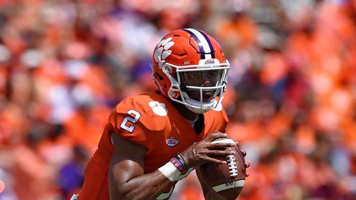 FILE - In this Sept. 2, 2017, file photo, Clemson quarterback Kelly Bryant scrambles out of the pocket during the first half of an NCAA college football game against Kent State in Clemson, S.C. Pittsburgh looks to give the ACC some credibility in a visit to No. 4 Penn State while No. 3 Clemson welcomes No. 13 Auburn to Death Valley in two of the biggest games in the Atlantic Coast Conference.