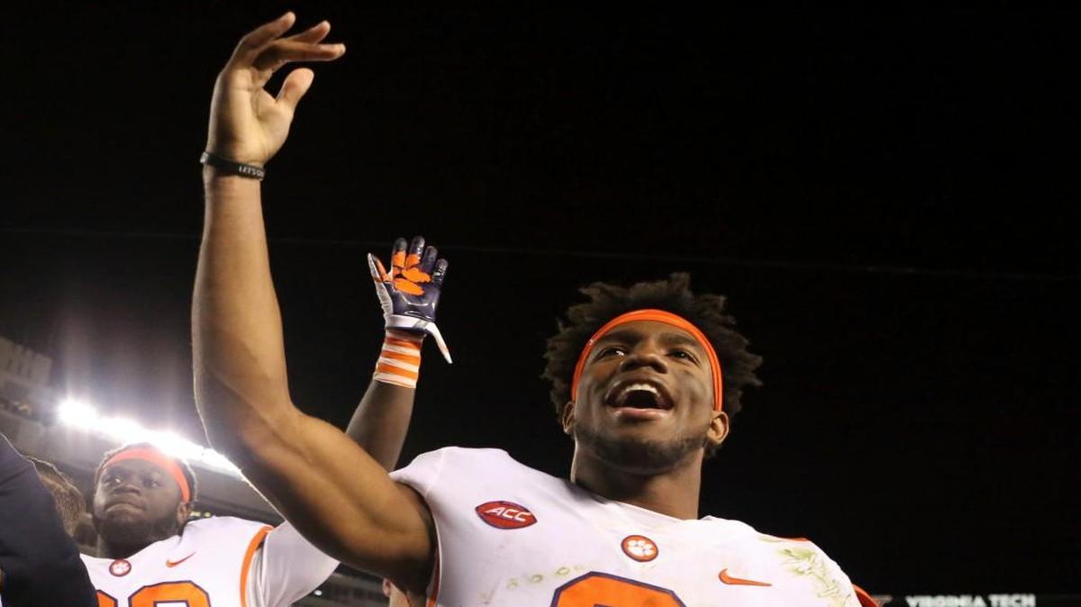 Clemson quarterback Kelly Bryant (2) celebrates after their win over Virginia Tech in an NCAA collage football game in Blacksburg, Va., Saturday, Sept. 30, 2017. Clemson won, 31-17.