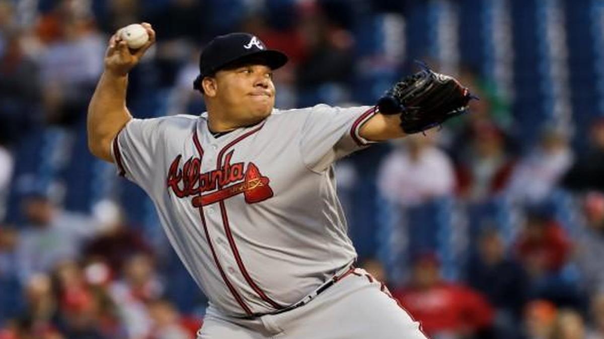 Atlanta Braves' Bartolo Colon in action during a baseball game against the Philadelphia Phillies, Friday, April 21, 2017, in Philadelphia.