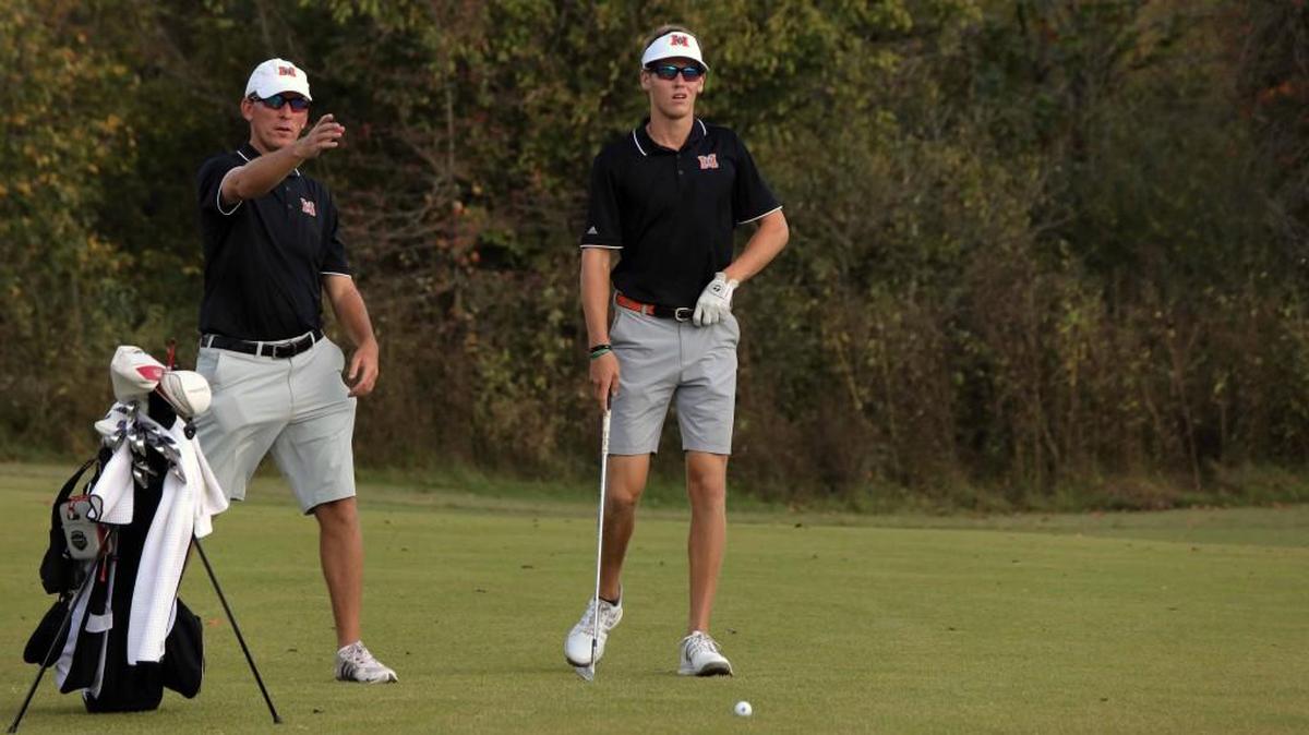Brennan Bogdanovich, right, led Mercer with a 1-under-par 71 in Tuesday’s final round at the F&M Bank Intercollegiate.
