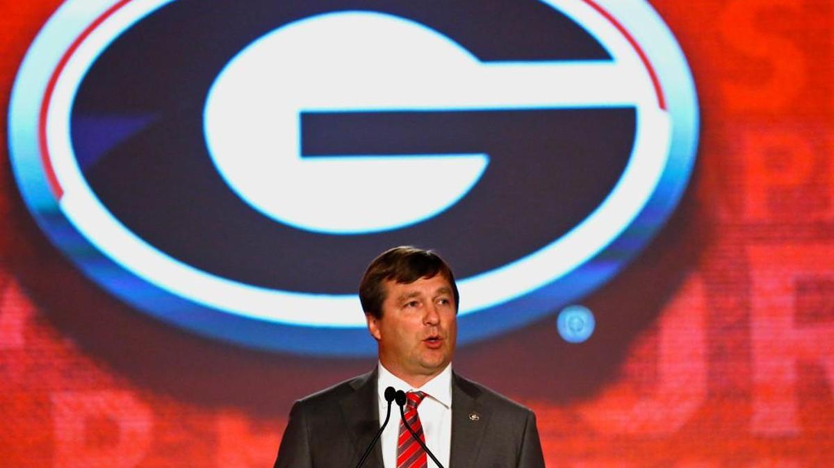 Georgia head coach Kirby Smart speaks to the media SEC Media Days.