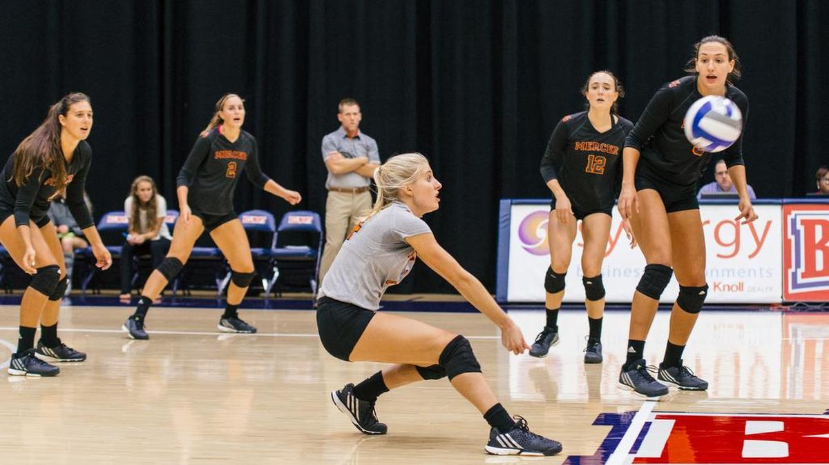 Mercer libero Tori Penrod, front, was named the Southern Conference Defensive Player of the Week for the second time this season Monday.