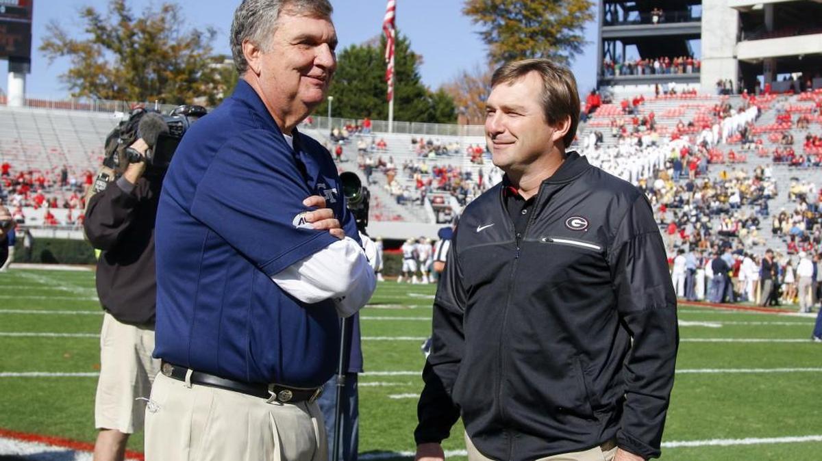Georgia Tech head coach Paul Johnson, left, and Georgia head coach Kirby Smart open their seasons this weekend.