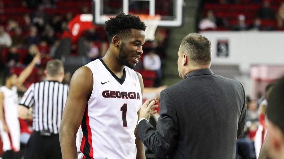 Georgia forward Yante Maten (1), head coach Mark Fox and the Bulldogs travel to Georgia Tech on Tuesday.