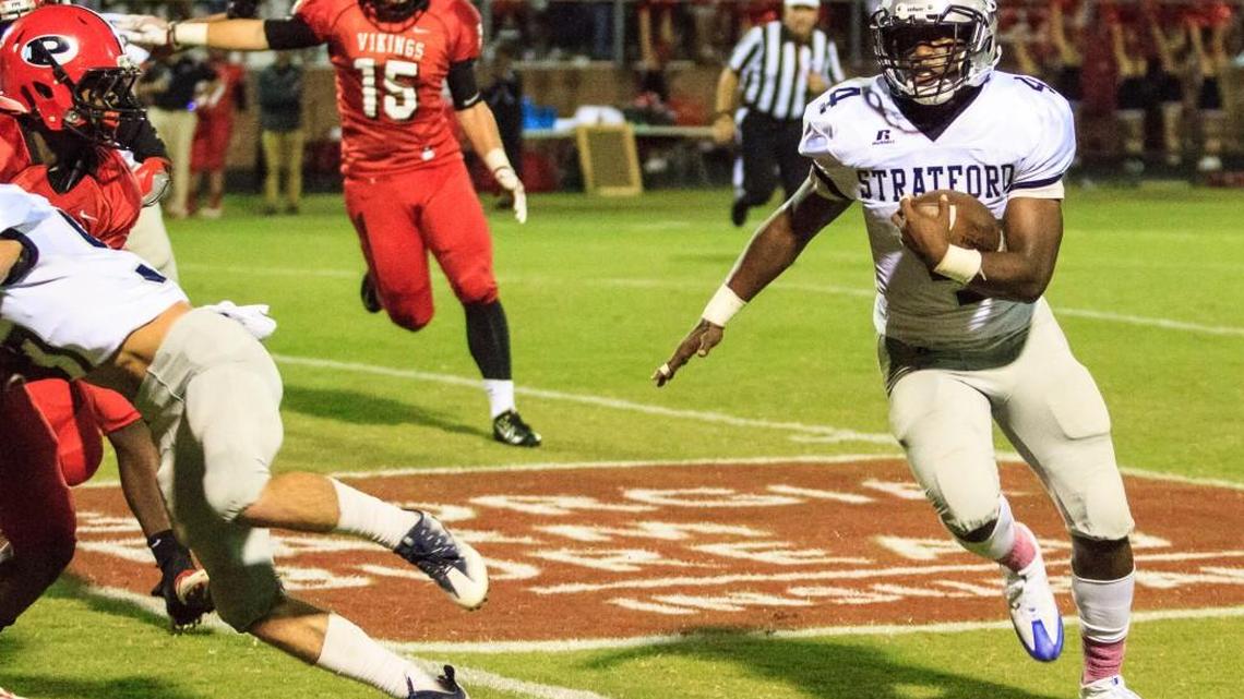 Stratford's Tyler Jordan, right, scored four touchdowns Friday night against FPD.