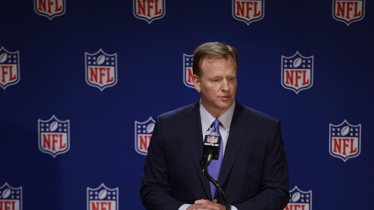 NFL commissioner Roger Goodell speaks to the media after an NFL owners meeting in May.