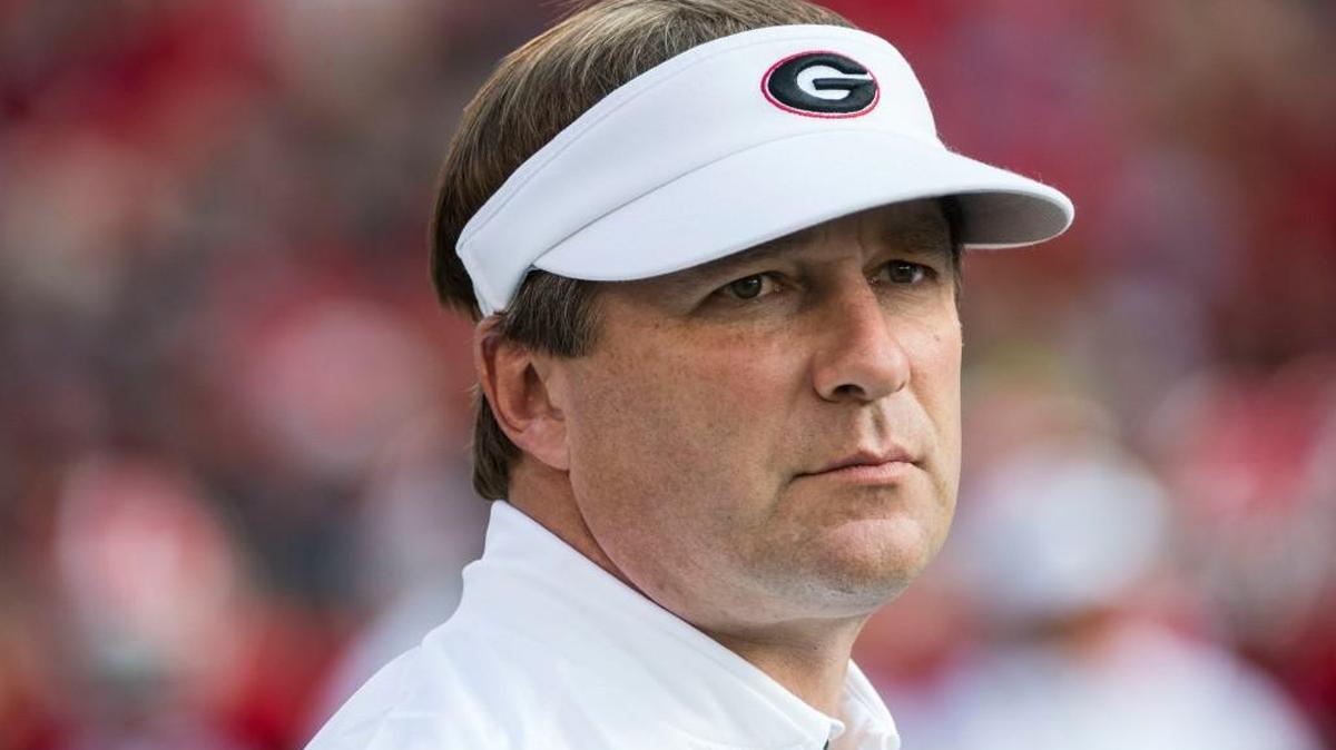 Georgia head coach Kirby Smart watches his team warm up on the field before an NCAA college football game against Appalachian State, Saturday, Sept. 2, 2017, in Athens, Ga. Georgia won 31-10.