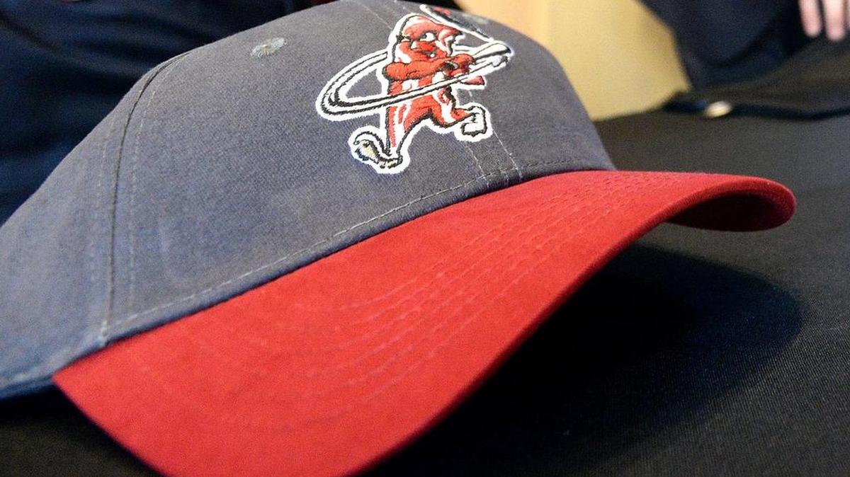 One of the Macon Bacon’s hats on sale in the lobby at the Georgia Sports Hall of Fame on Wednesday evening.